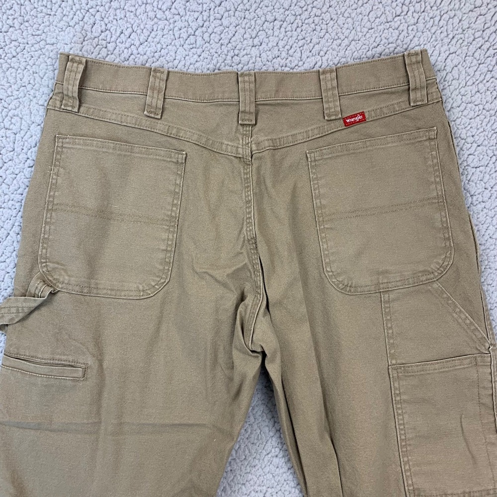 Wrangler Carpenter Pants Mens 36x30 Khaki Tan Straight Leg Canvas Workwear - Picture 4 of 8